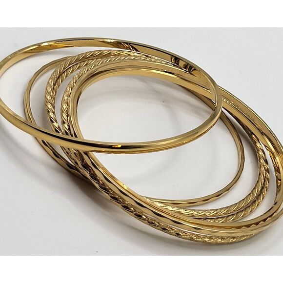 Set of 7 Gold tone Bangle Bracelets - Picture 3 of 3